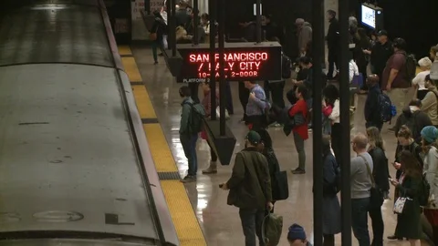 Busy Subway Station Platform Rush hour Stock Footage 127458084