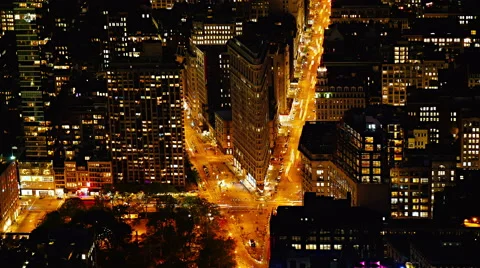 Busy Timelapse of New York City aerial view, birds eye, Flatiron Building Stock Footage