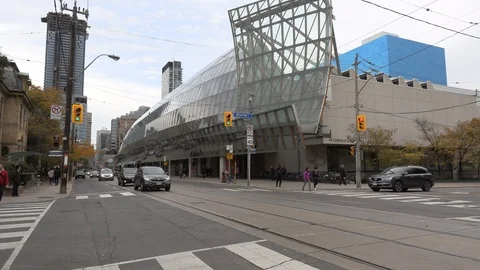 Busy Toronto downtown intersection Stock Footage 96843347