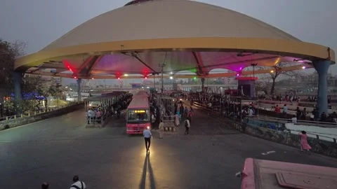 Busy traffic below Bus stop. Time lapse. Stock Footage 235886415