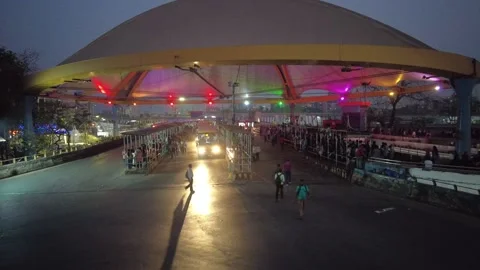 Busy traffic below Bus stop. Time lapse. Stock Footage 235886450