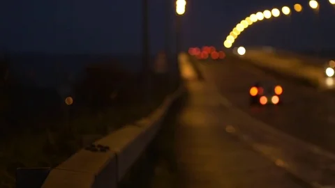Busy Traffic on Bridge at Dusk Rack Focus Foyle Bridge Northern Ireland Stock Footage 72907289