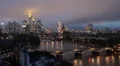 Busy Traffic Cars Passing Commuter Commuting Frankfurt Skyline Illuminated Night HD Footage