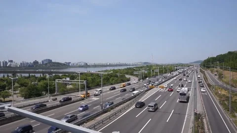 Busy Traffic on Divided Highway, Interchange Roads, 2/2, HD Stock Footage 195923809