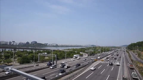 Busy Traffic on Divided Highway, Interchange Roads, 1/2, HD Stock Footage 195923812