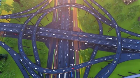 Busy traffic on the elevated highway at a city intersection Stock Footage 322898535
