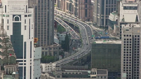 Busy traffic on Freeway, Daytime. Shanghai, China Stock Footage 40494669