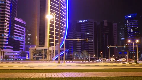 Busy Traffic Intersection Timelapse at West Bay, Doha, July 24, 2020 Stock Footage 135963709