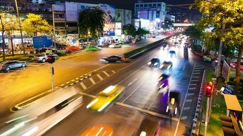 Busy Traffic Jam Intersection At Night TImelapse Stock Footage 98503754