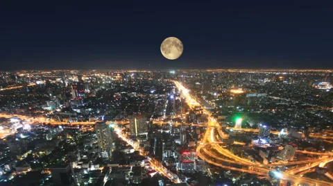 Busy traffic on the main road at rush hour,Full moon background. Stock Footage 65445834