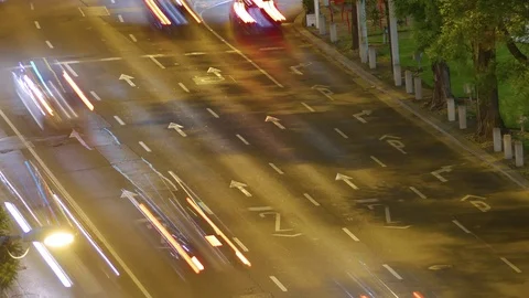 Busy Traffic at night (over view) 4K Timelapse Stock Footage 75692785