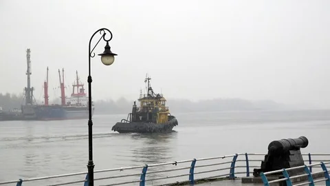 Busy traffic on the river. Tugs in the work. Overload on the roads. Stock Footage 69899674