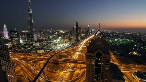Busy traffic time lapse in Dubai at sunset Stock Footage 104477697