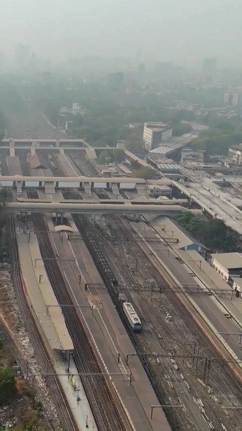 Busy Train Platform Overhead Drone 4K Footage Stock Footage 329920308