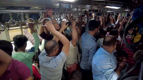Busy train station packed with people train arrives. 4K (Real Time). Stock Footage 252655347