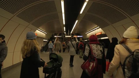 Busy underground metro during rush hour Vienna Stock Footage 165355944