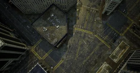 Busy urban intersection with dynamic traffic patterns in a metropolitan area Stock Illustration