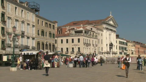 Busy walkway in St. Mark's Square in Venice, Italy in Europe Stock Footage 718304