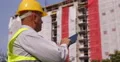 Busy Worker Man Holding Using Tablet Engineer Supervisor Construction Site Area 4k or 4k+ Resolution
