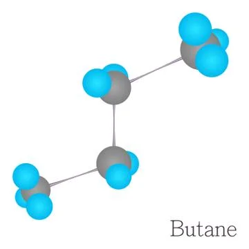 Butane 3D molecule chemical science, cartoon style Stockillustratie