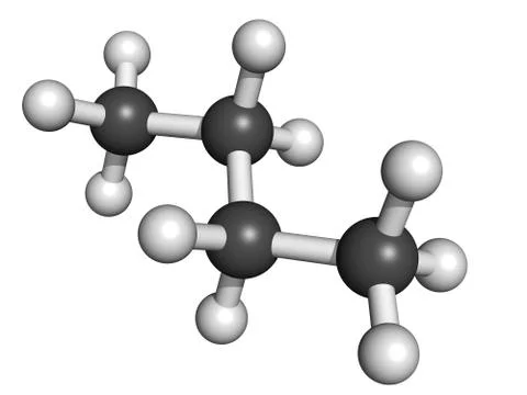 Butane, molecular model Illustrazione stock