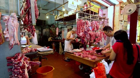 BUTCHER CHOPS MEAT FOR NORTH POINT HONG KONG CHINA Stock Footage 66995862