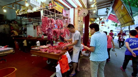 BUTCHER CHOPS MEAT FOR NORTH POINT HONG KONG CHINA Stock-Footage 67022949