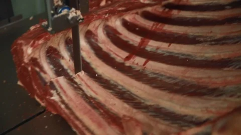 The butcher cut up the carcass. Close up. Stock Footage 87137783