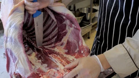 Butcher cut sheep meat. Make a sacrifice of a sheep on Kurban bayram. Stock Footage 124920104