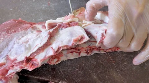 Butcher cut sheep meat. Make a sacrifice of a sheep on Kurban bayram. Stock Footage 124920120