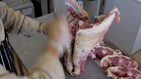 Butcher cut sheep meat. Make a sacrifice of a sheep on Kurban bayram. Stock Footage 124920137
