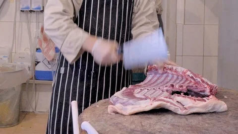 Butcher cut sheep meat. Make a sacrifice of a sheep on Kurban bayram. Stock Footage 124920150