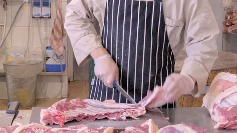 Butcher cut sheep meat. Make a sacrifice of a sheep on Kurban bayram. Stock Footage 124920171