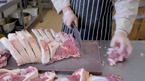 Butcher cut sheep meat. Make a sacrifice of a sheep on Kurban bayram. Stock Footage 124920197