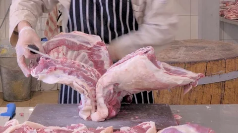 Butcher cut sheep meat. Make a sacrifice of a sheep on Kurban bayram. Stock Footage 124920252