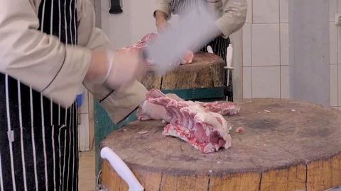 Butcher cut sheep meat. Make a sacrifice of a sheep on Kurban bayram. Stock Footage 124944010