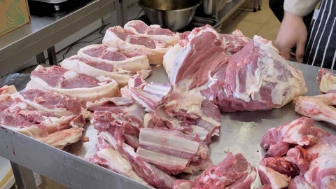 Butcher cut sheep meat. Make a sacrifice of a sheep on Kurban bayram. Stock Footage 124944012
