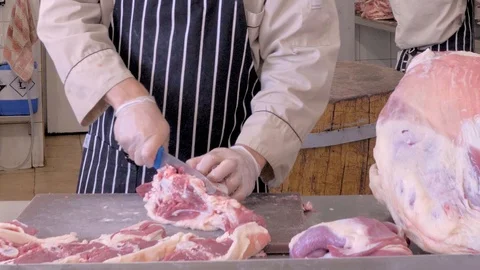 Butcher cut sheep meat. Make a sacrifice of a sheep on Kurban bayram. Stock Footage 125011355