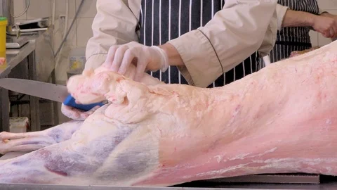 Butcher cut sheep meat. Make a sacrifice of a sheep on Kurban bayram. Stock Footage 125011909