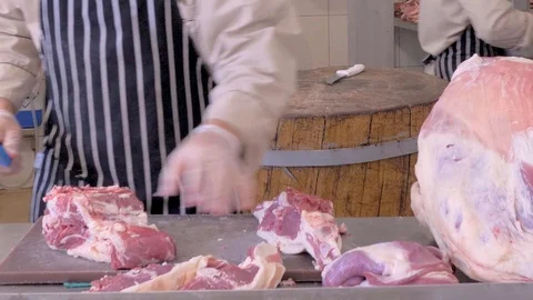 Butcher cut sheep meat. Make a sacrifice of a sheep on Kurban bayram. Stock Footage 125017736