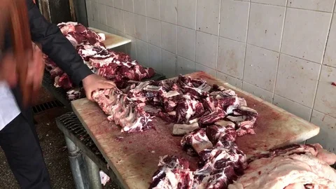 Butcher Cuts Meat Stock Footage 75594611