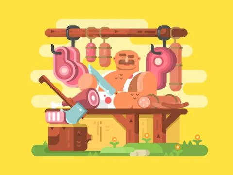 Butcher cuts meat Stock Illustration