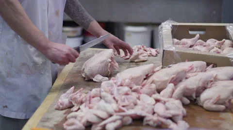 Butcher Cutting Up Chicken Stock Footage 55825374