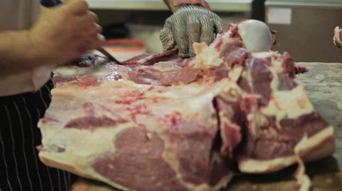 Butcher Cutting Lamb Stock Footage 41405998