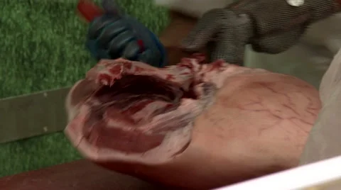 Butcher cutting meat Stock Footage 48802609