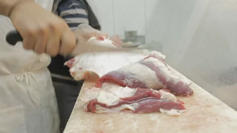 Butcher cutting meat Stock Footage 171229852