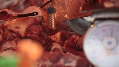 Butcher fresh meat market raw Stock Footage