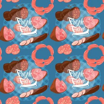 Butcher Meat Farming Seamless Pattern Stock Illustration