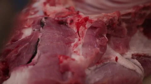 Butcher processing pork rib chops Stock Footage 41465537