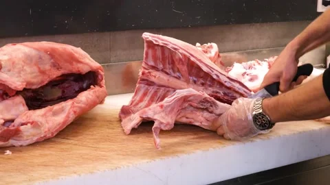 Butcher on the production processes Stock Footage 168016935